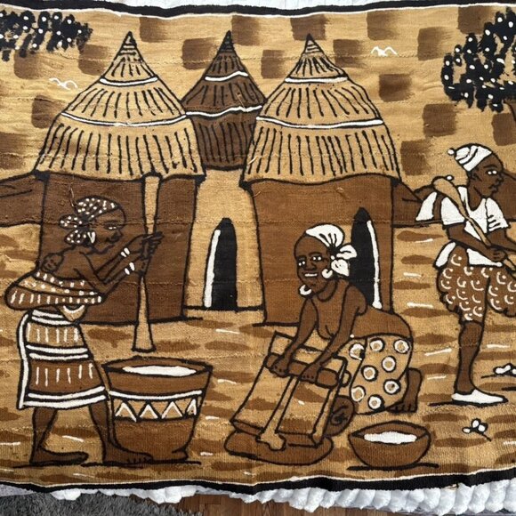 Mud Cloth Handmade Tapestry Textile Basenji Mali African Painting 45" X 63" - Picture 2 of 7